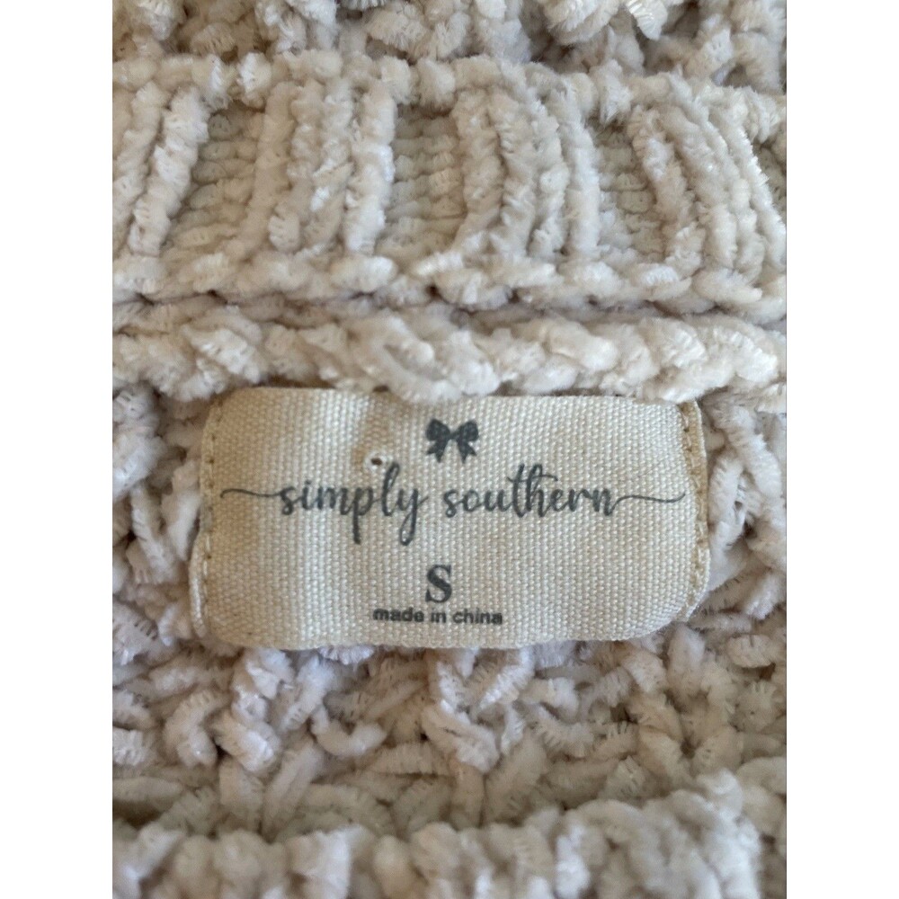 SIMPLY SOUTHERN Women's Cream Chenille Cable Knit Crewneck Sweater Small S Cozy - Picture 8 of 11
